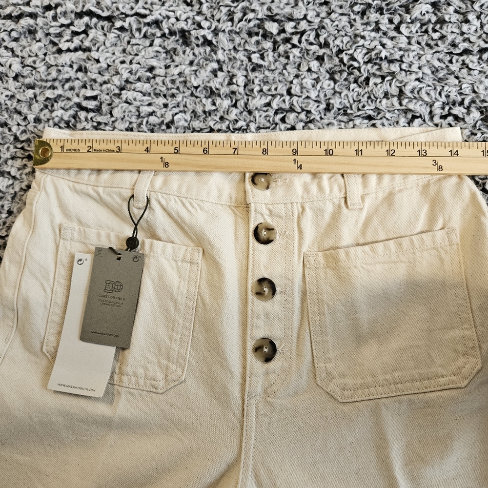 Massimo Dutti Cream Jeans US 6 High Rise Wide Flare Leg Full Length Button Fly - Picture 7 of 13